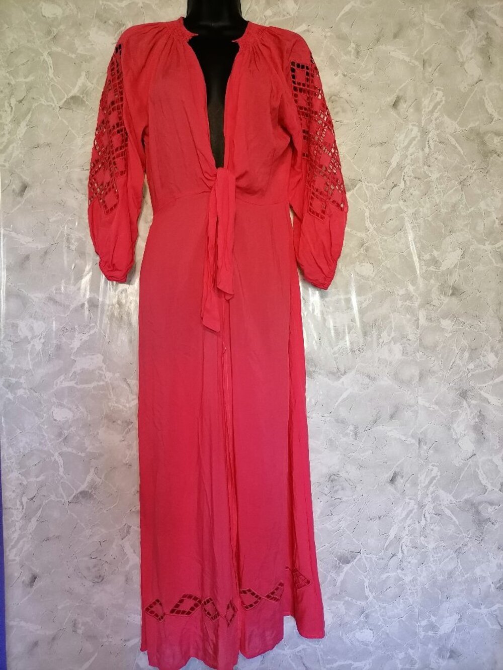 Vix paulahermanny Solid Knot Long Caftan CORAL Swimsuit Cover Up Dress XS $398